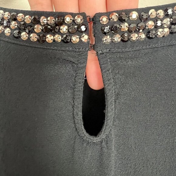 Gap Blouse Top Womens Large Black Embellished Neck Long Sleeve Rhinestones L‎ - Picture 7 of 9